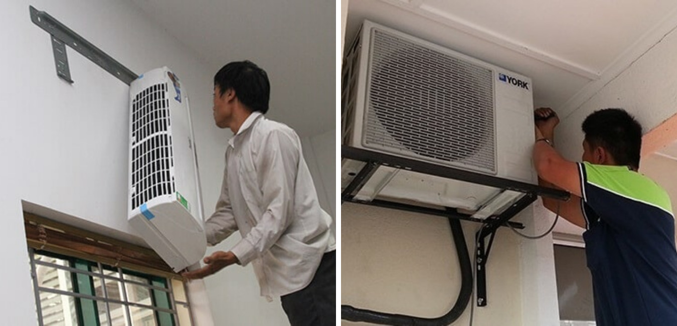 Nhân viên của Hoàng Khang di dời máy lạnh đến nơi lắp đặt máy lạnh mới một cách cẩn thận